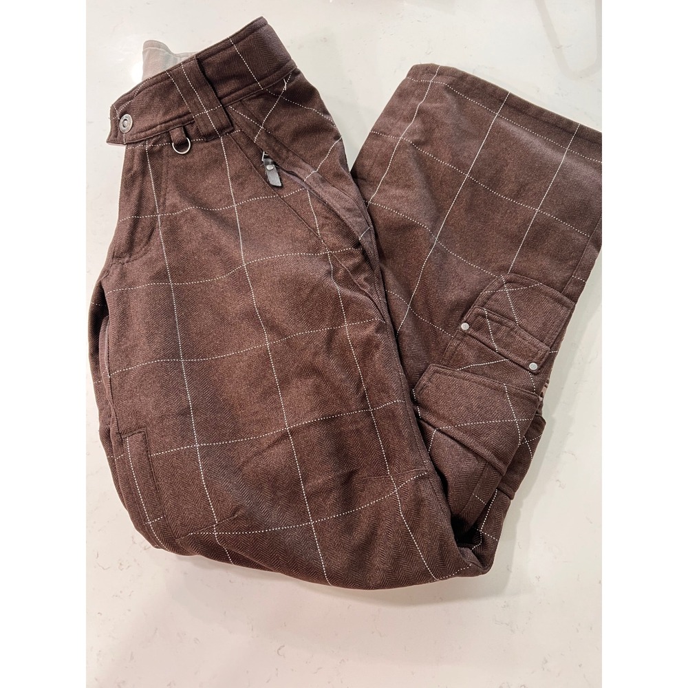 Betty Rides Women Brown Herringbone Grid Snowboard Pants Size Small Ski Cargo